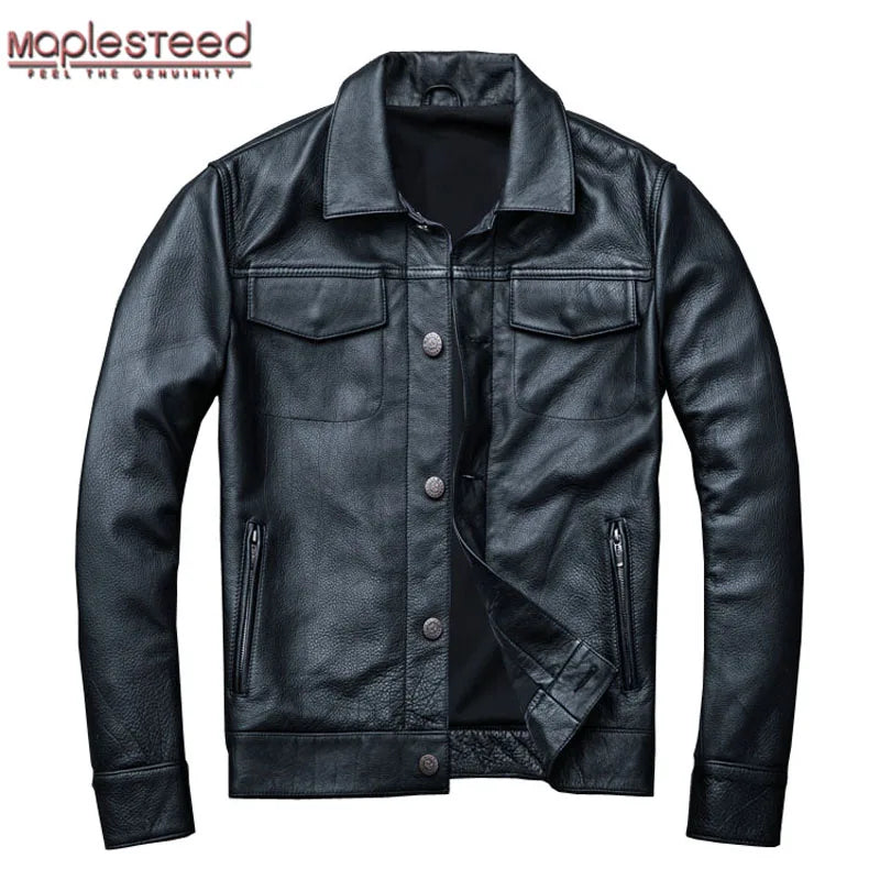 MAPLESTEED Brand Men's Leather Jacket Man Real Skin Coat 100% Cowhide Black Genuine Leather Jacket Men Winter Coat Autumn M163