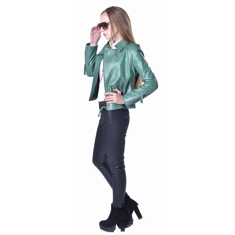 Factory Women's Leather Jacket For Women Genuine Sheepskin Leather Coat 5 Colors Slim Short Autumn Spring Female Jaqueta M073