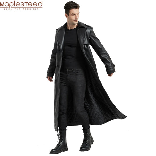 Ultra Long Men Leather Coat Quilted 100% Natural Cowhide Male Leather Trench Winter Euro US Size Sleeve 66-69 Chest 106~130 M464