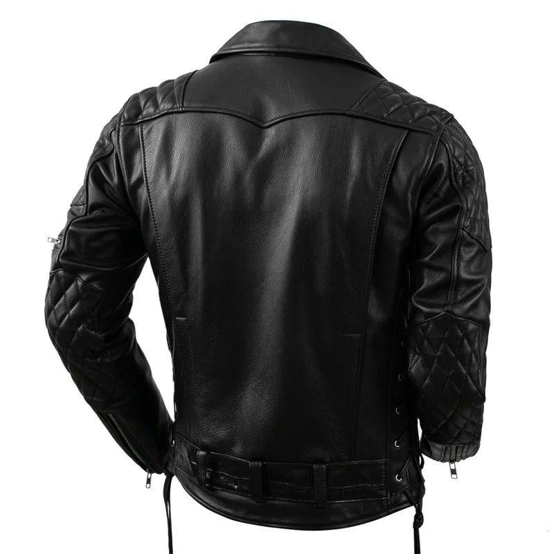 Motorcycle Coat Men Genuine Leather Jacket Natural Cowhide Autumn Slim Motor Biker Clothes Men's Leather Riding Clothing Winter