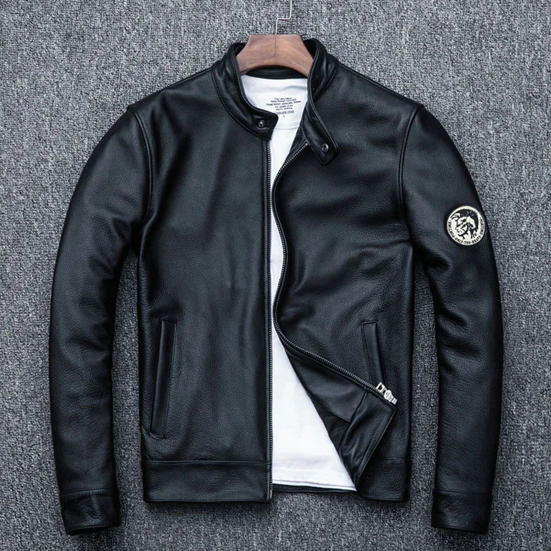 100% Natural Calfskin Leather Jacket Men Skin Jackets Black Genuine Leather Jacket Man Leather Coat Overcoat Autumn M102