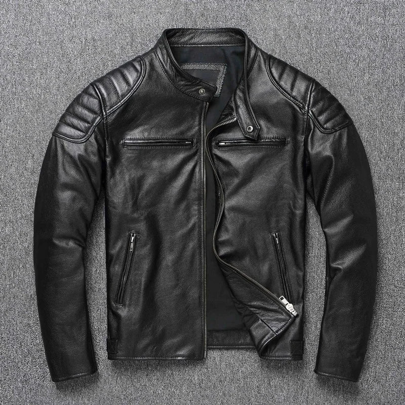 New Vintage Style Mens Real Cowhide Clothes Biker Genuine Leather Jacket Fashion Brown Leather Slim Coat Men Cow Leather Jacket