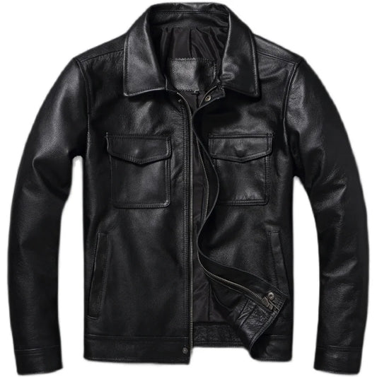 Casual Genuine Cowhide Mens Leather Jacket Slim Fitting Black Leather Jackets Male Coats Men Leather Jacket Spring Autumn