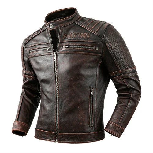 Mens Motorcycle Jacket Genuine Leather Coats Moto Biker Men Jackets Vintage Calf Skin Real Leather Coats Men Racer Clothing