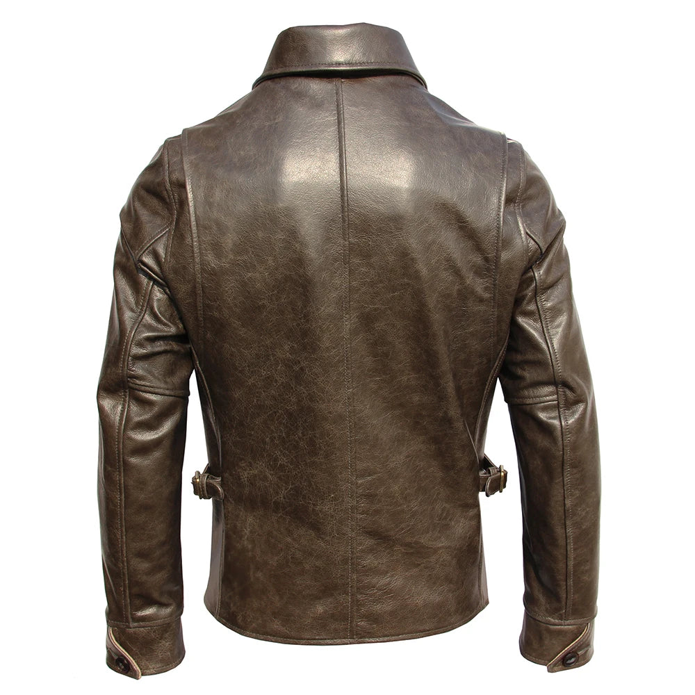 Classic 1930S Color Changes Oil Waxed Natural Cow Leather Jacket Men Real Cowhide Coat Male Clothes Autumn Chest 126cm M474