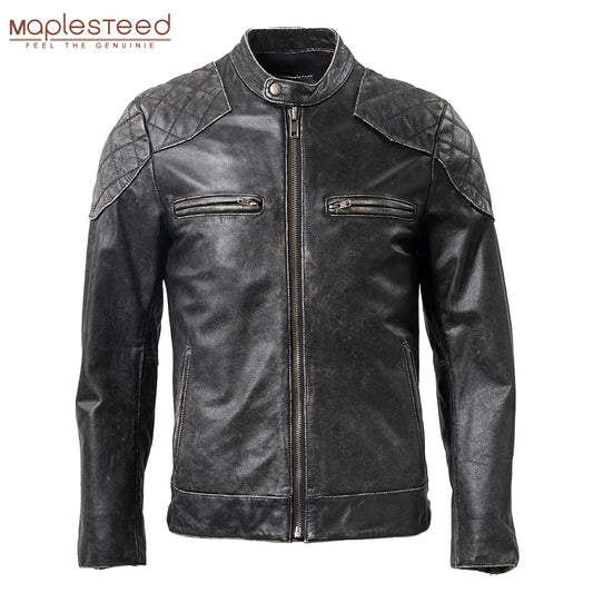 Vintage Genuine Cow Leather Jacket Men Natural Cowhide Real Motorcycle Biker Jackets Man Autumn Male Coat Asian Size 5XL M011