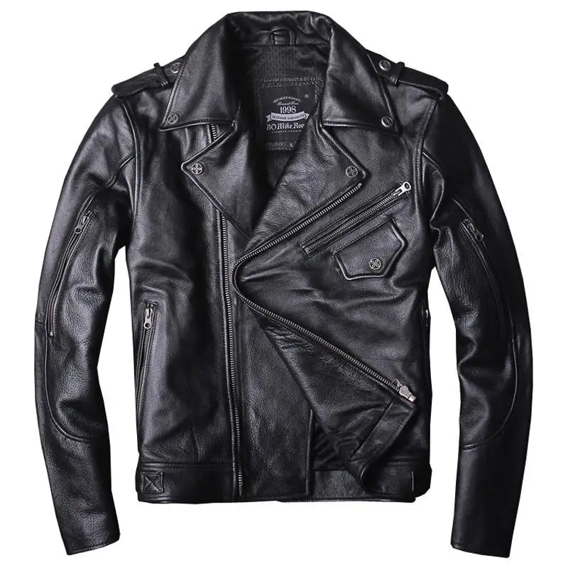 NEW Profession Biker Jacket Genuine Leather Men Motorcycle Jackets Men's oblique zipper jacket Protective Gear Man Cowhide Coat