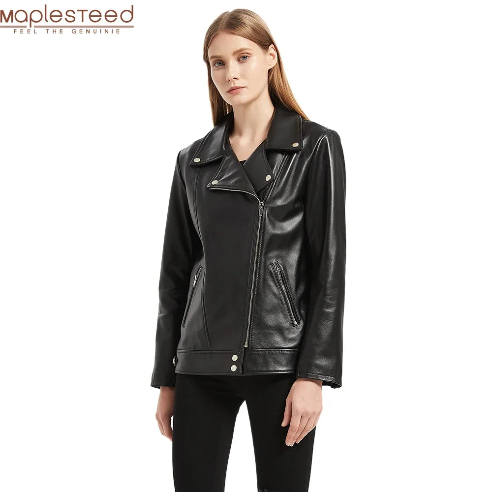 Maplesteed 100%Soft Sheepskin Women Leather Jacket Long OVERSIZE Female Natural Skin Coat Autumn Plus Size Bust 92-116cm M486