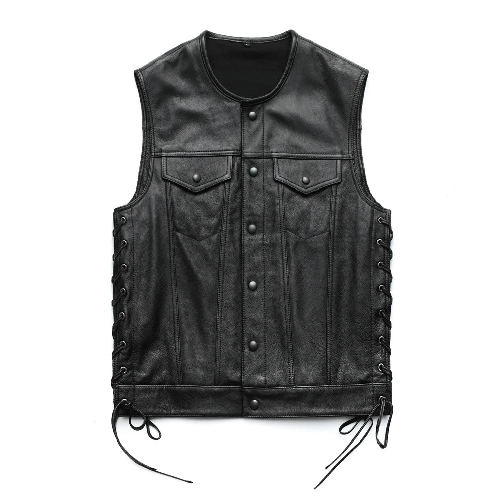 Men Leather Vest 100% Cowhide Motorcycle Vest Biker Leather Vests Moto Leather Waistcoat Asian Size M-5XL M435