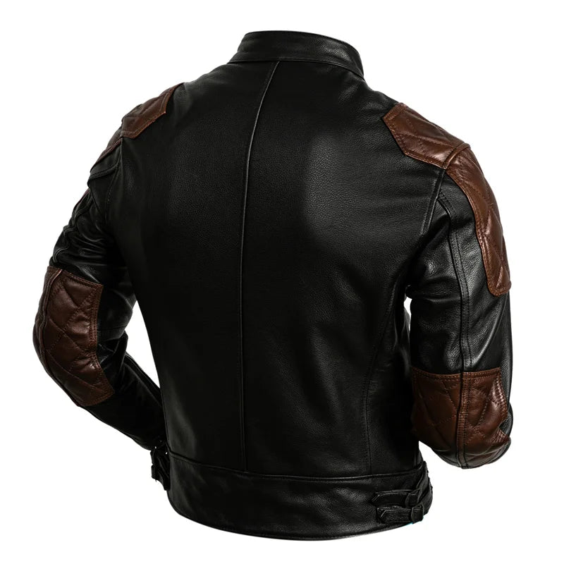 NEW Motorcycle Coat Cowhide Leather Jacket Men's Natural Genuine Leather Clothes Protective Motor Biker Riding Coat 3XL-5XL