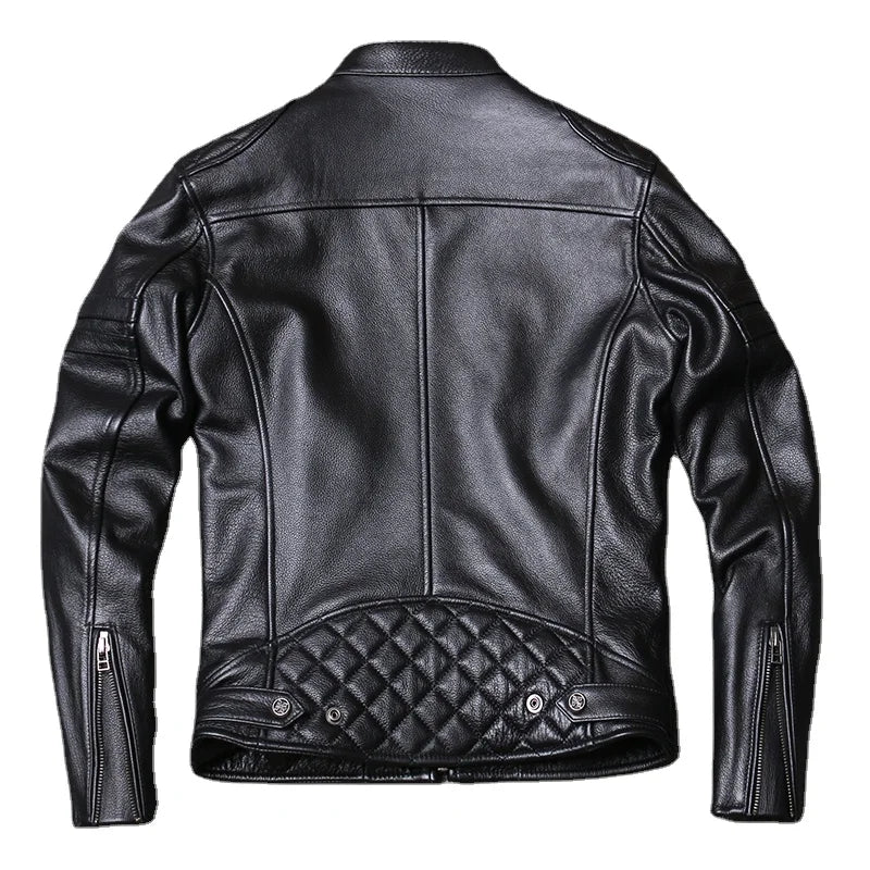 New Genuine Leather Jacket Men Coat Cowhide Slim Fashion Biker Motorcycle Jacket Clothing Real Calf Skin Leather Jacket Men