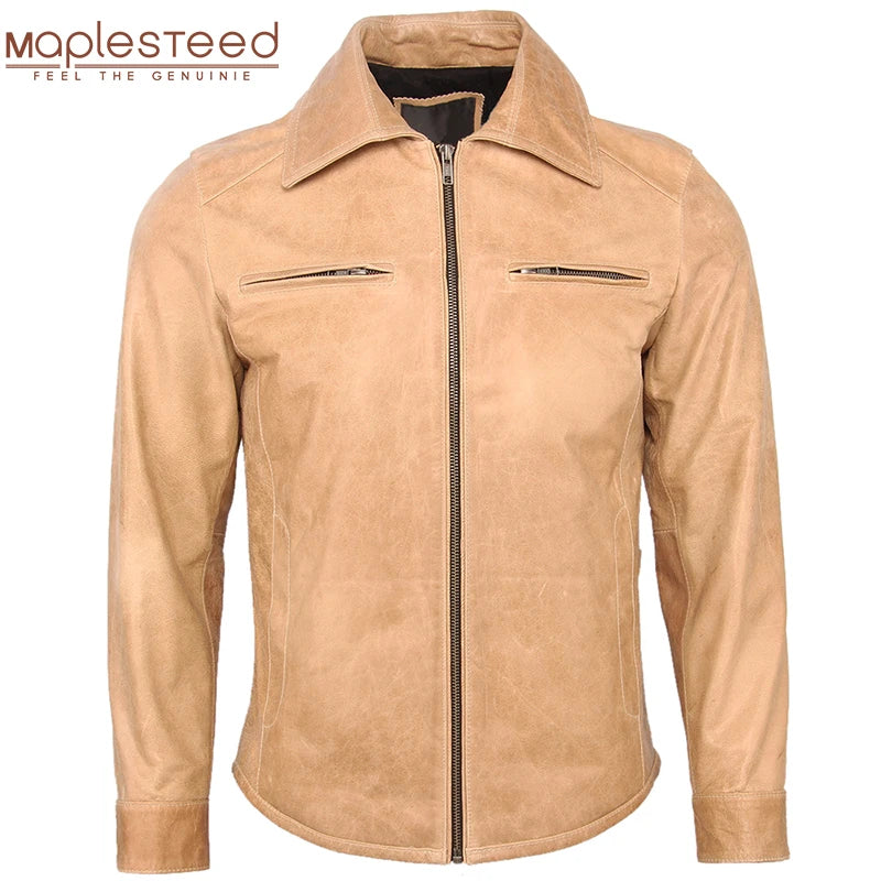 Men's Leather Jacket 100% Sheepskin Soft Thin Slim Fit Ginger yellow Men Leather Jacket Man Skin Coat Autumn Male Clothing M358