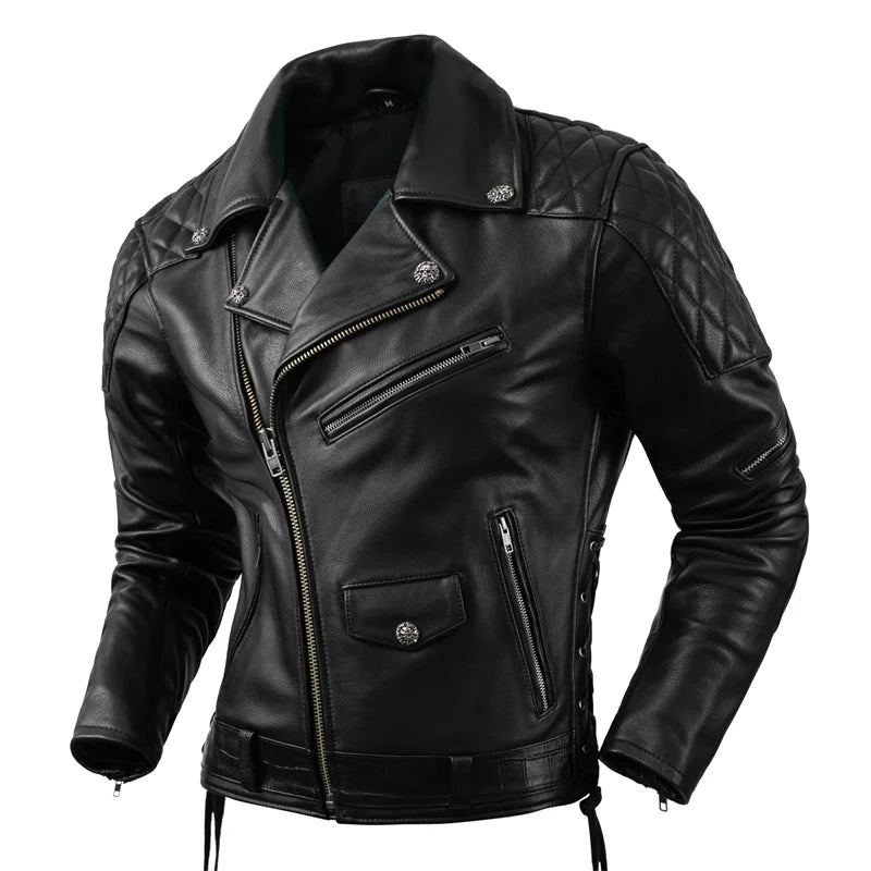 Motorcycle Coat Men Genuine Leather Jacket Natural Cowhide Autumn Slim Motor Biker Clothes Men's Leather Riding Clothing Winter