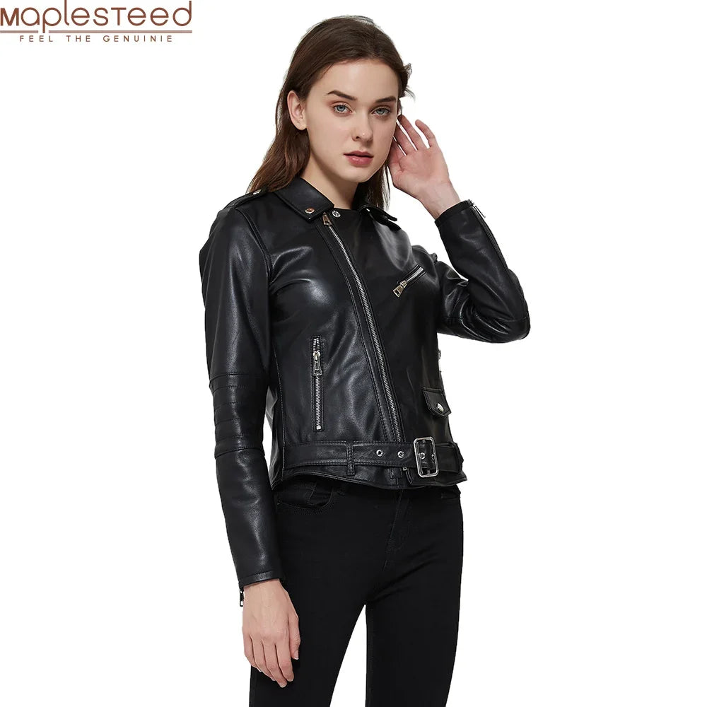 Maplesteed Leather Jacket Women 100% Soft Sheepskin Female Natural Skin Coat Autumn Spring Asian Size 4XL M478