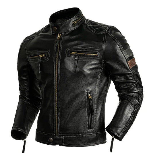 Protective Rider Clothing Natural Cow Leather Jacket Men Motor Biker Coat Mens Motorcycle Jacket Genuine Leather 2XL-5XL