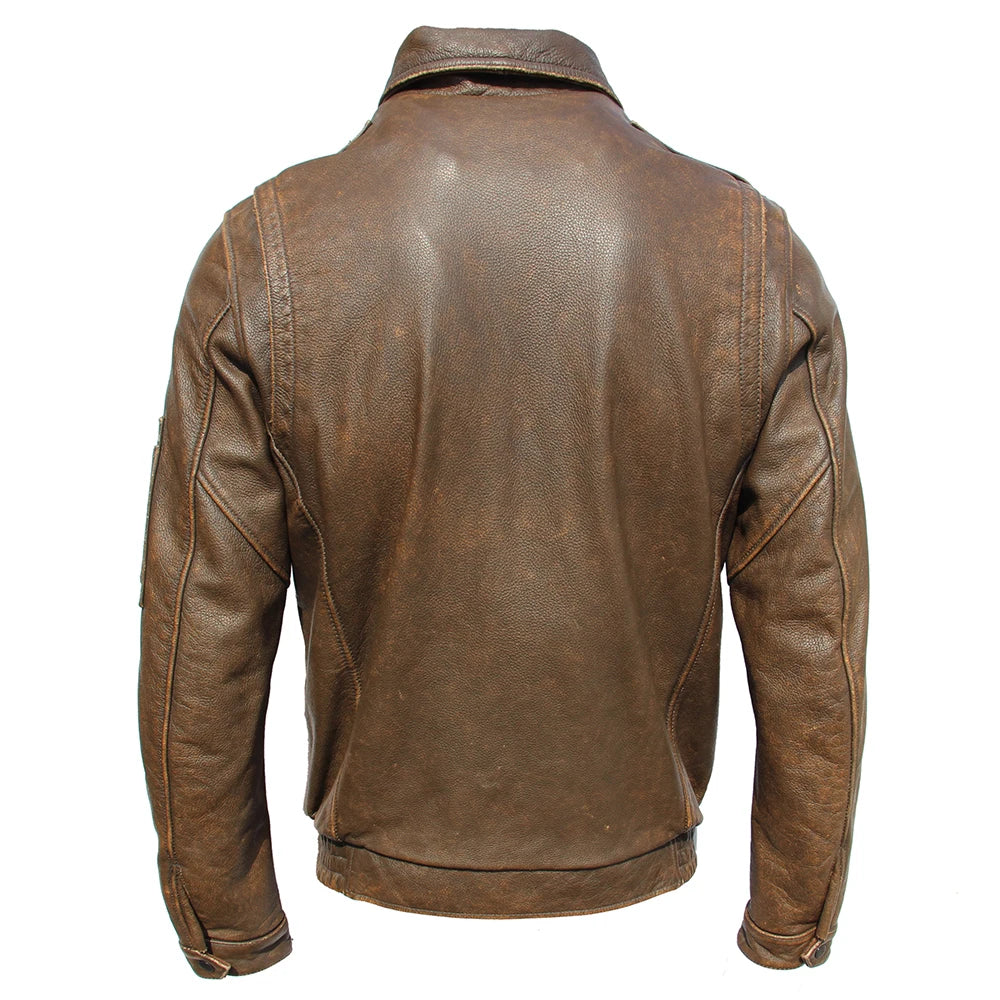 Vintage Distressed Men Leather Jacket Thick 100% Cowhide Air Force Flight Jacket Aviator Leather Coat Winter Clothing M107