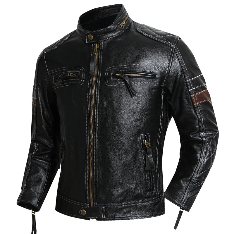 Motorcycle Jackets Protectives Men Leather Jacket Genuine Cowhide Motor Biker Coat Riding Clothes Chaquetas Cuero Para Hombre