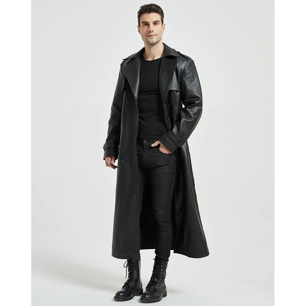 Ultra Long Men Leather Coat Quilted 100% Natural Cowhide Male Leather Trench Winter Euro US Size Sleeve 66-69 Chest 106~130 M464