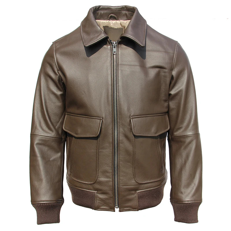 Classic A2 Bomber Flight Coat Men Aviator Leather Jacket Natural Oil Waxed Cowhide Male Pilot Clothing Autumn Chest 130cm M228