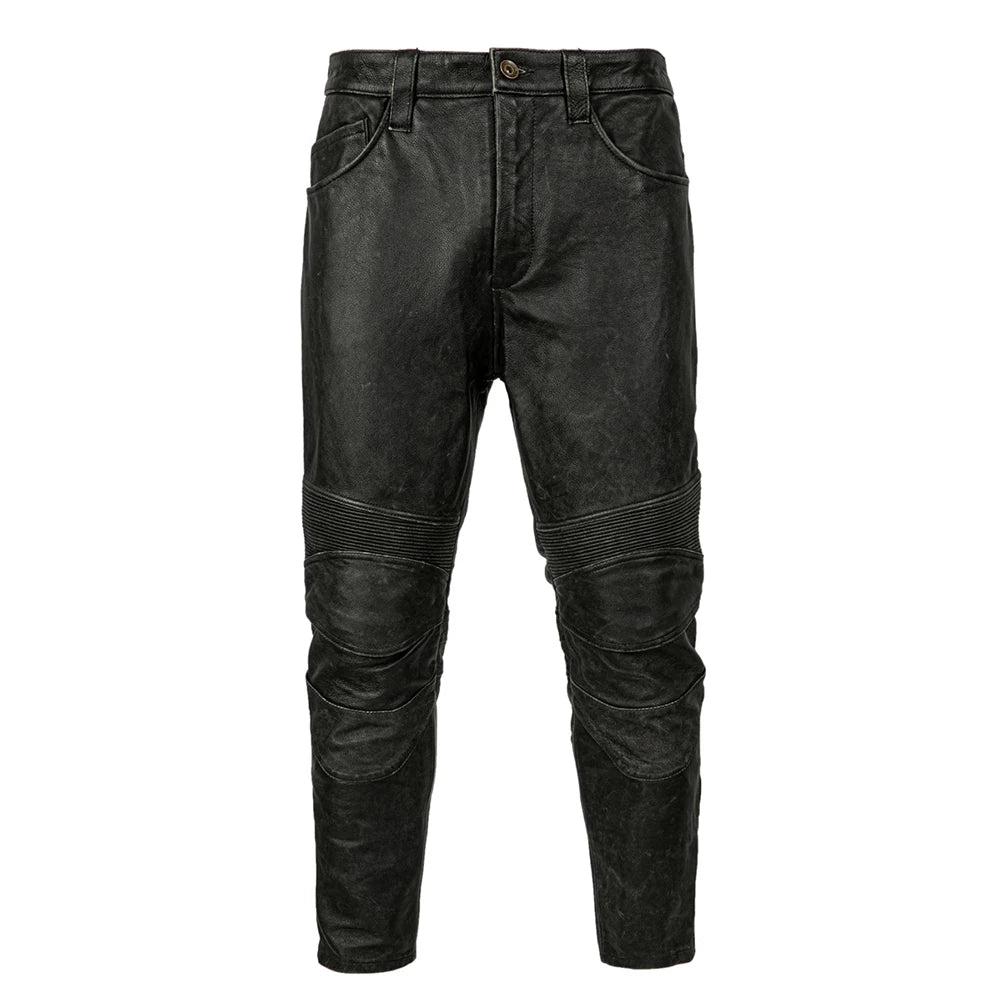 Vintage Motorcycle Leather Pant Men Genuine Cowhide LeatherTrousers Windproof Motor Riding Leather Pants Retro Autumn