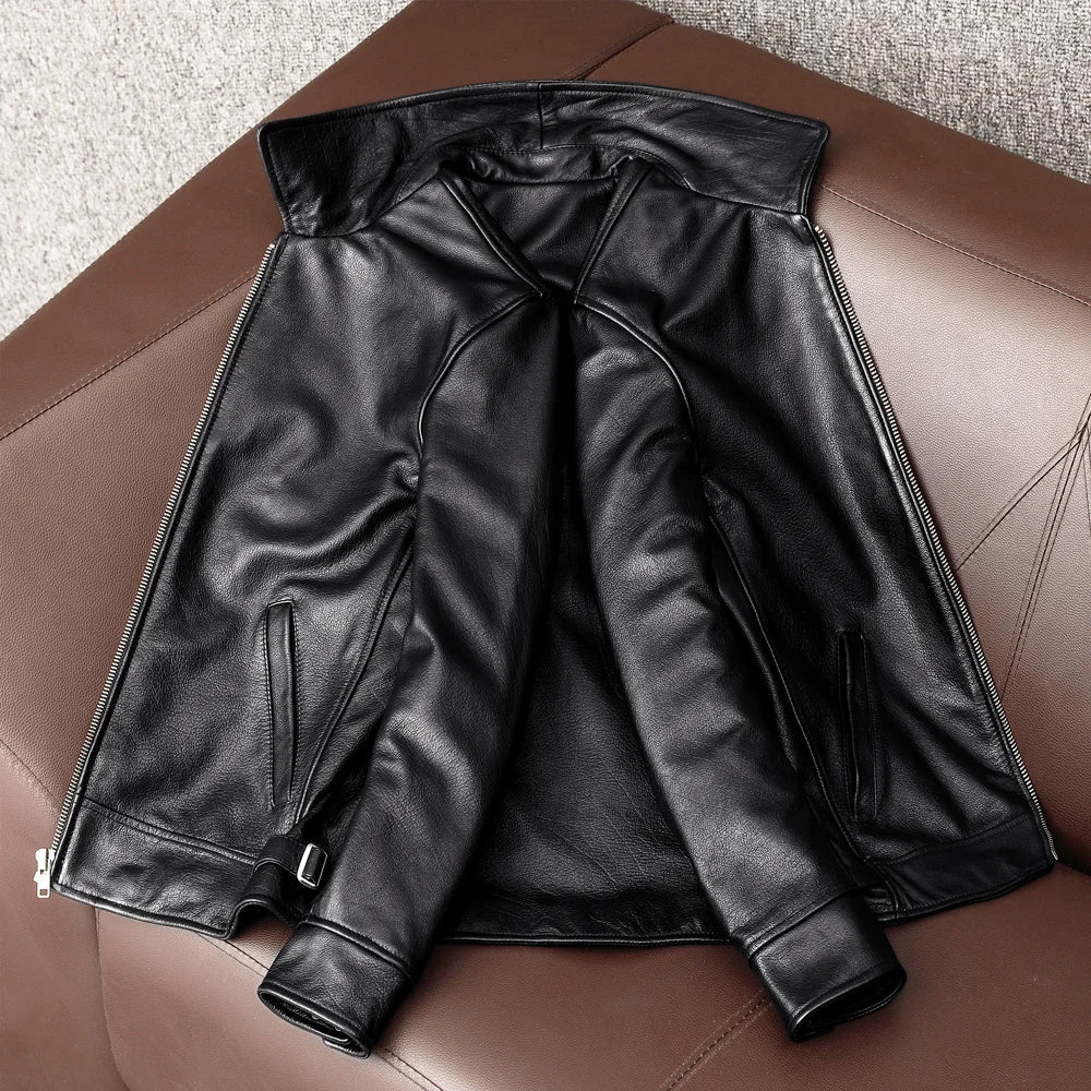 Free Shipping New Black Cowhide Jacket Men Genuine Leather Coat Dad's Leather Jacket Spring and Autumn Clothes Size S-5XL