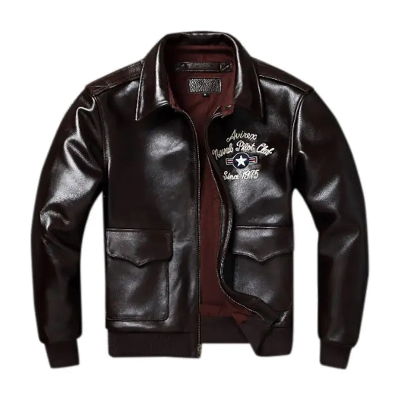 Flight Jackets Air Force A2 Oil Waxed Cowhide Embroidery Genuine Leather Jacket Men Aviator Bomber Mens Cow Leather Coat Autumn