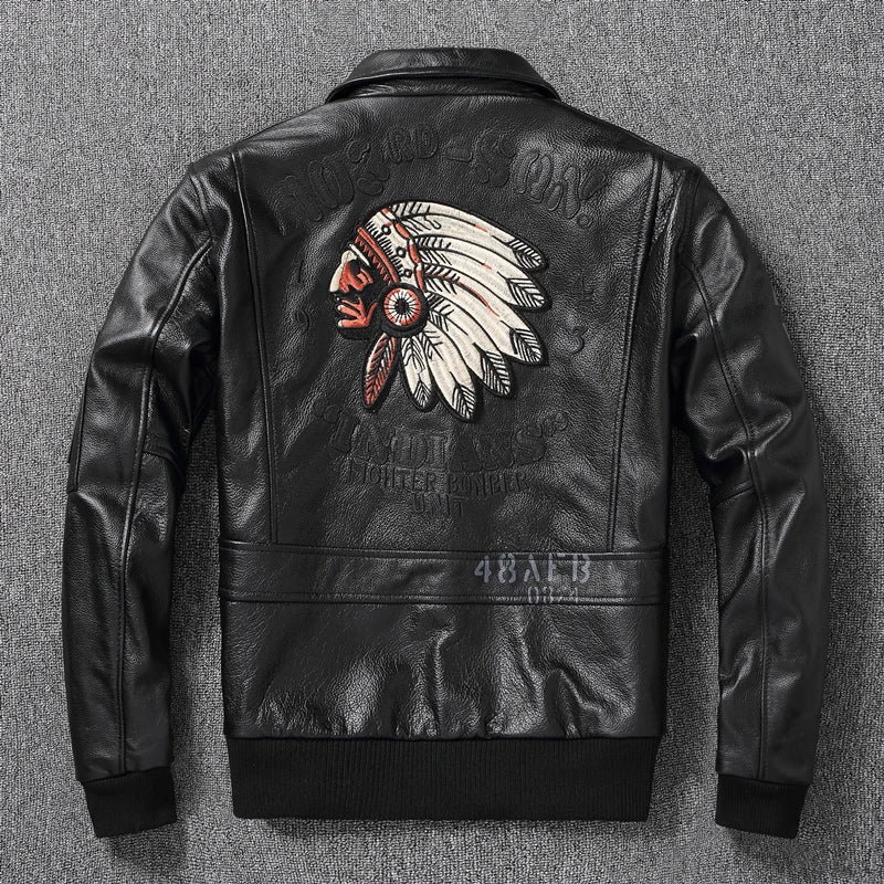 Embroidery Flight Coat Genuine Cowhide Leather Jackets for Men Leather Jacket Pilot Coats Autumn jaquetas masculina de couro