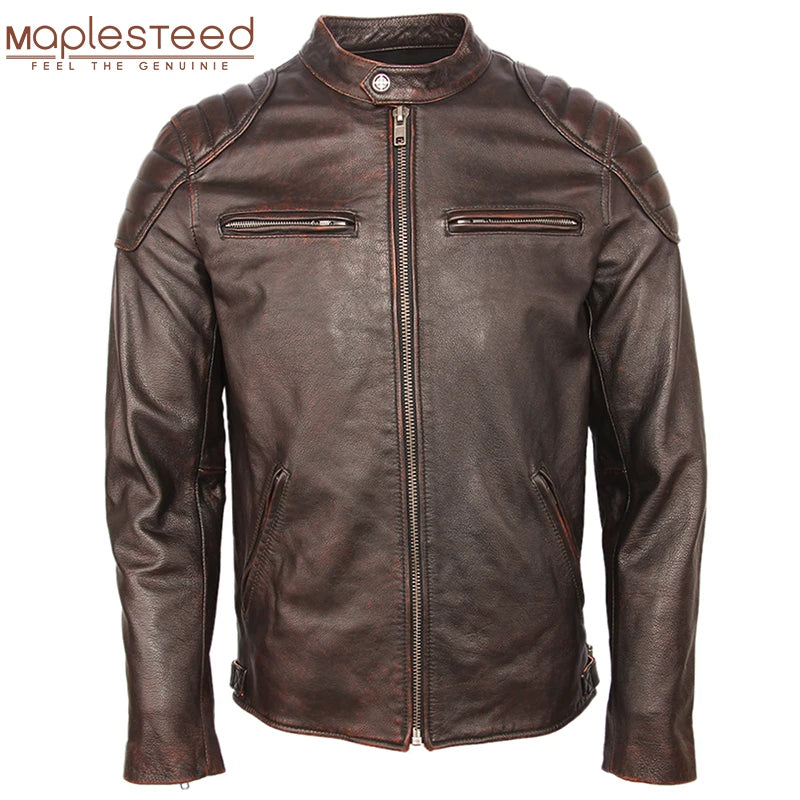 Vintage Distressed Leather Jacket Men 100% Cowhide Genuine Leather Jackets Slim Fit Motorcycle Jacket Man Biker Coat Autumn M357