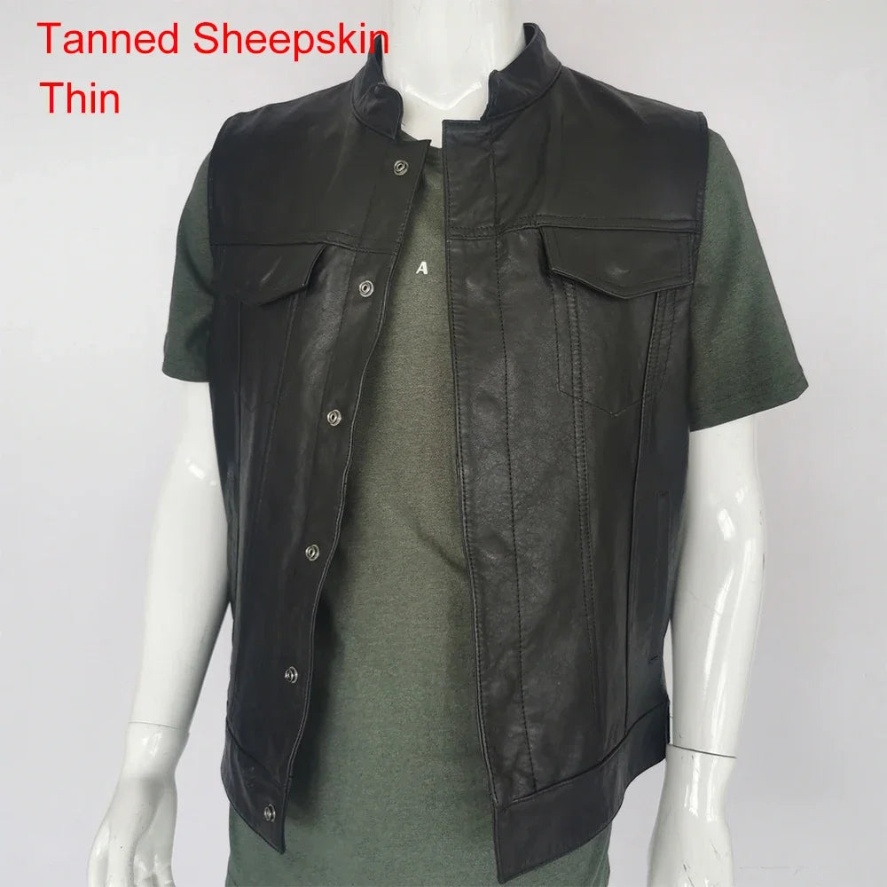 Classical Motorcycle Biker Leather Vest Men Genuine Leather Sleeveless Jackets 100% REAL Cowhide/Sheepskin Asian Size S-6XL M232