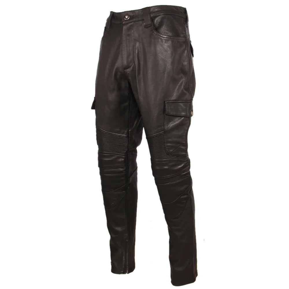 Motorcycle Leather Trousers Men Leather Pant Thick 100% Cowhide Vintage Grey Brown Black Men's Moto Biker Pants Winter 4XL M216