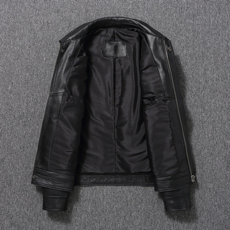 Casual Genuine Cowhide Mens Leather Jacket Slim Fitting Black Leather Jackets Male Coats Men Leather Jacket Spring Autumn