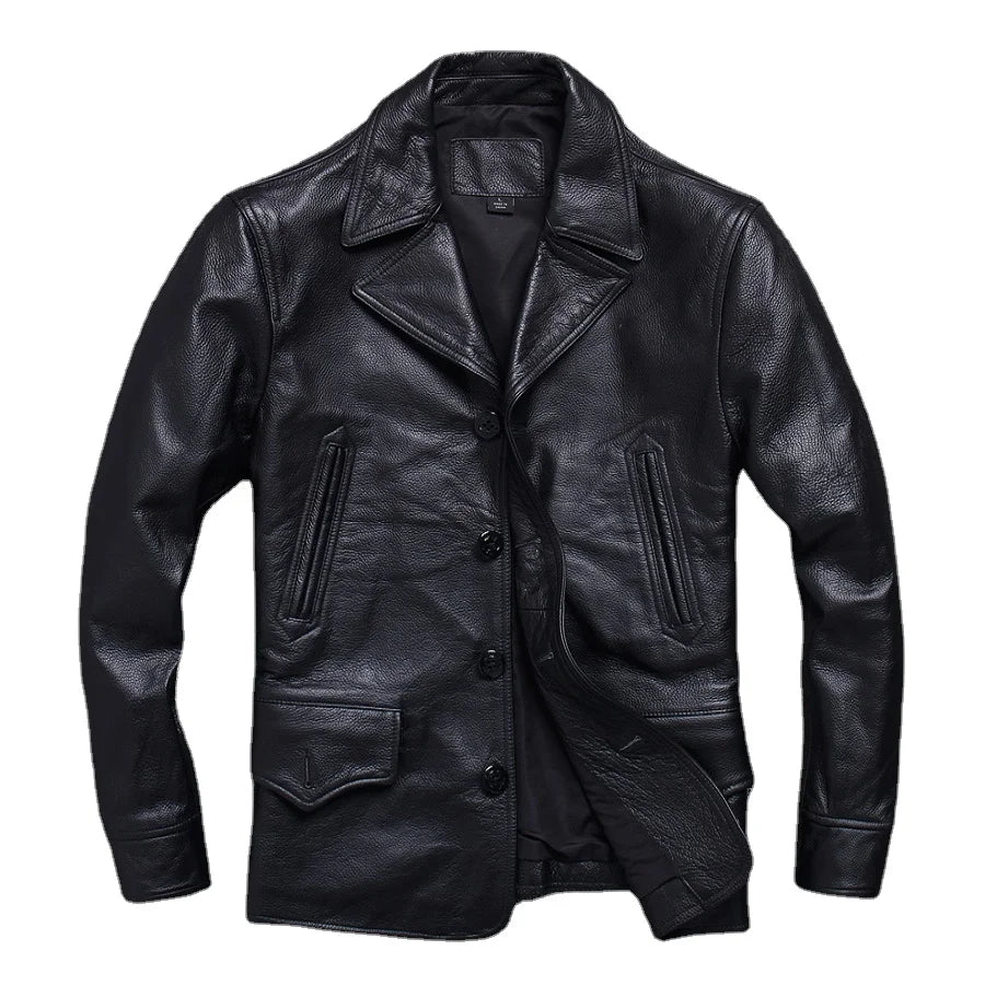 Long Jacket Men Genuine Leather Wind Coat Classic Black Plus Size Cowhide Jacket Casual Leather Cloth кожаная куртка мужская