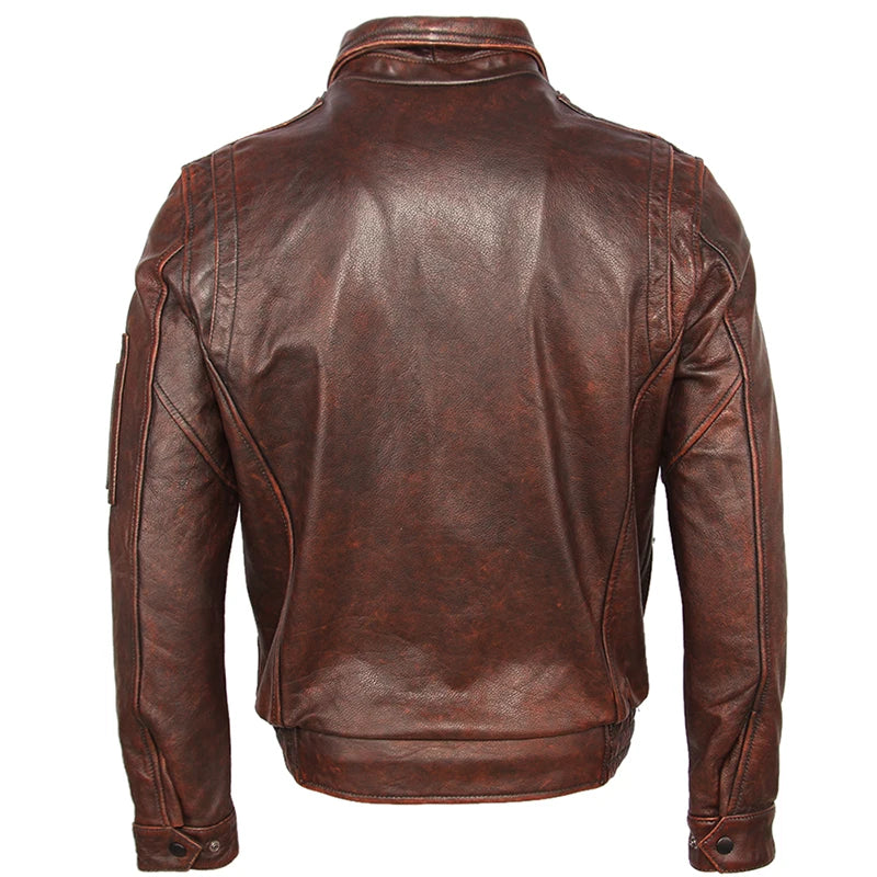 Vintage Distressed Men Leather Jacket Thick 100% Cowhide Air Force Flight Jacket Aviator Leather Coat Winter Clothing M107