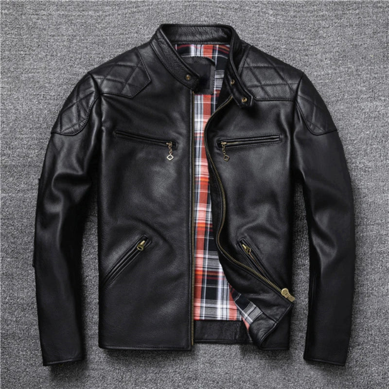 New Red  Motorcycle Biker Leather Jacket Genuine Leather Spring and Autumn Coat Slim Quality Sheepskin Soft Clothes