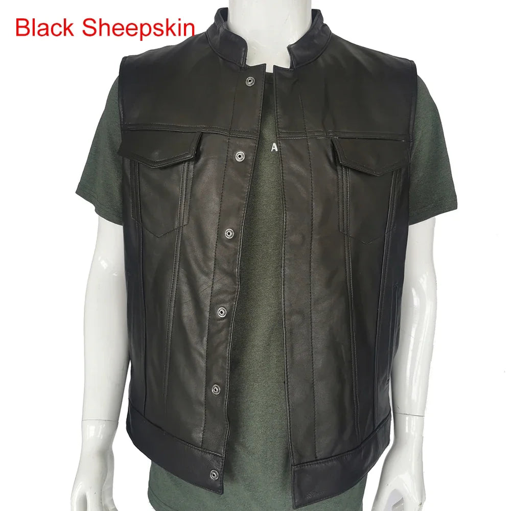 Classical Motorcycle Biker Leather Vest Men Genuine Leather Sleeveless Jackets 100% REAL Cowhide/Sheepskin Asian Size S-6XL M232