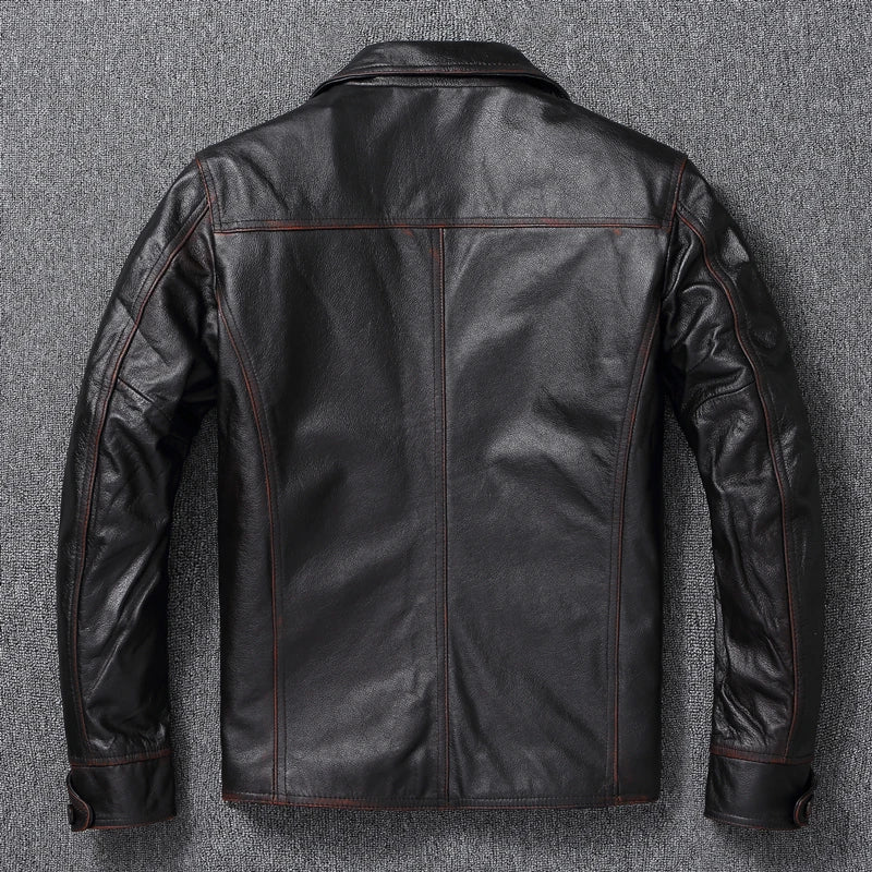 Casual Edged Black Genuine Leather Jacket Men Soft Real Cowhide Autumn Spring Coats Chamarras De Cuero Para Hombre