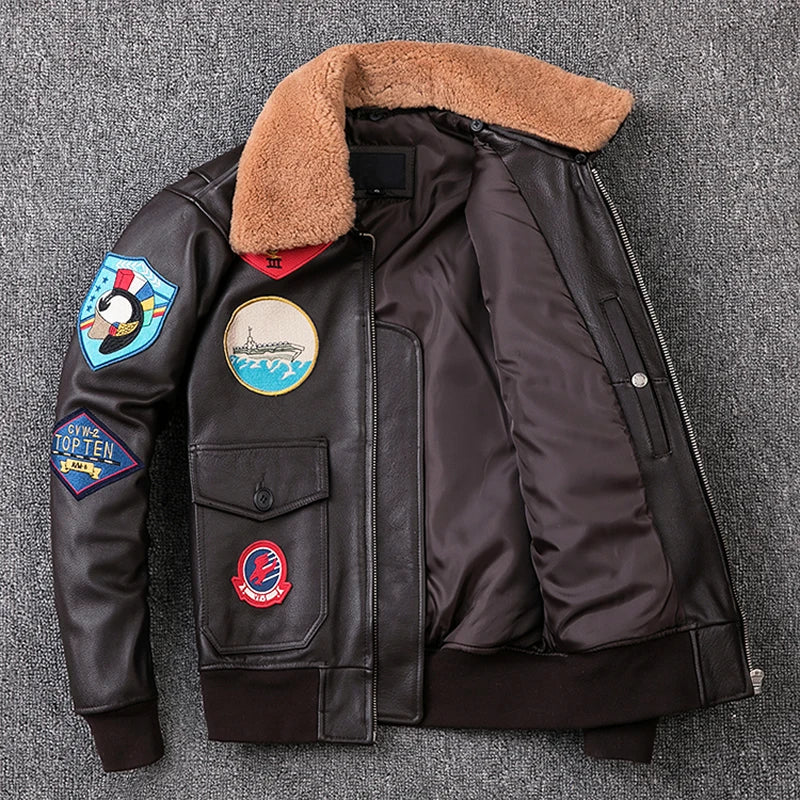 Air Force G1 Flight Jacket Thickening Quilted Jacket Top Layer Cow Leather Jacket Men Coat Winter Jackets M212