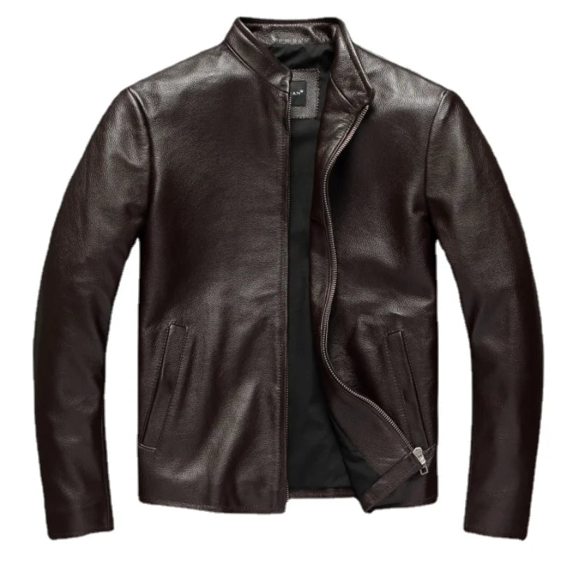 Black Brown Casual Mens Jackets Real Cowhide Genuine Leather Jacket Men Coats Autumn Chamarras De Cuero Para Hombre