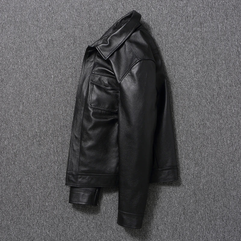 Casual Genuine Cowhide Mens Leather Jacket Slim Fitting Black Leather Jackets Male Coats Men Leather Jacket Spring Autumn