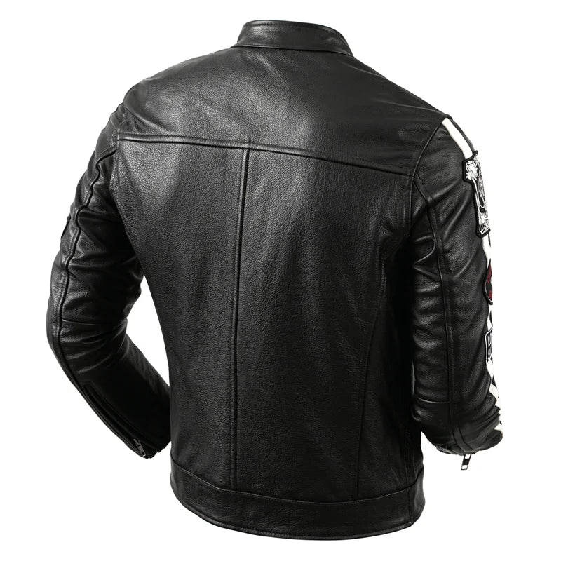 Motorcycle Rider Jacket Patterns Real Cowhide Genuine Leather Jacket Men Cow Leather Coat Slim Motor Biker Clothing Autumn