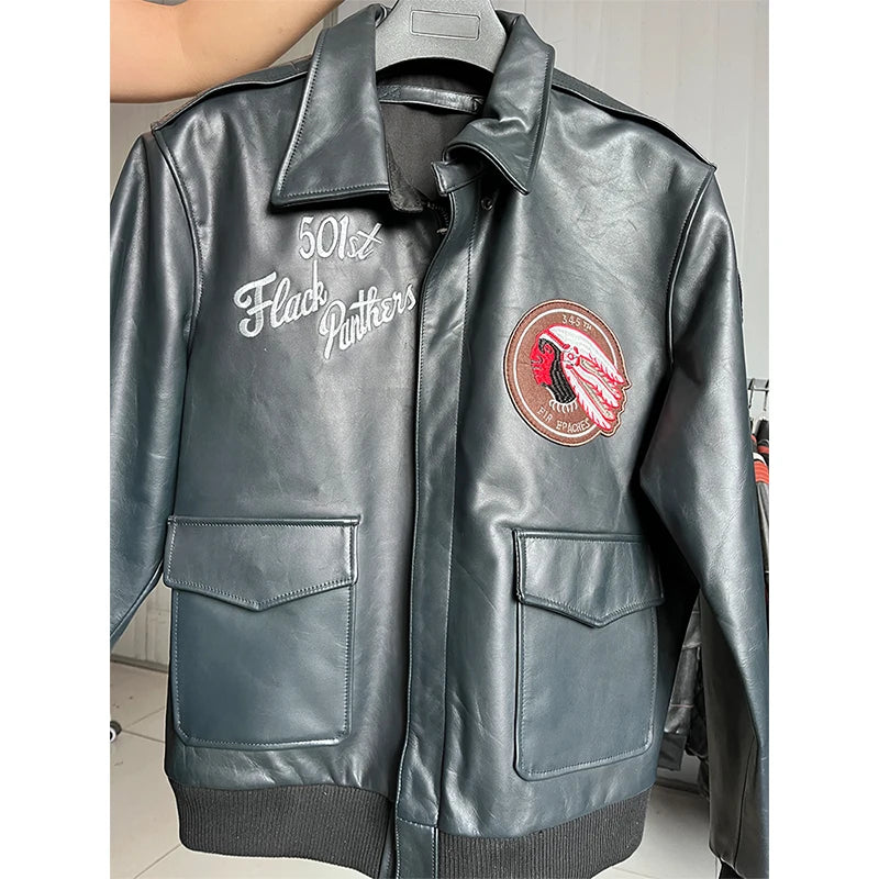 Bomber Flight Jacket Men 100% Natural Calf Skin Jacket Soft Air Force Pilot Leather Jackets Men's Coat Autumn M194