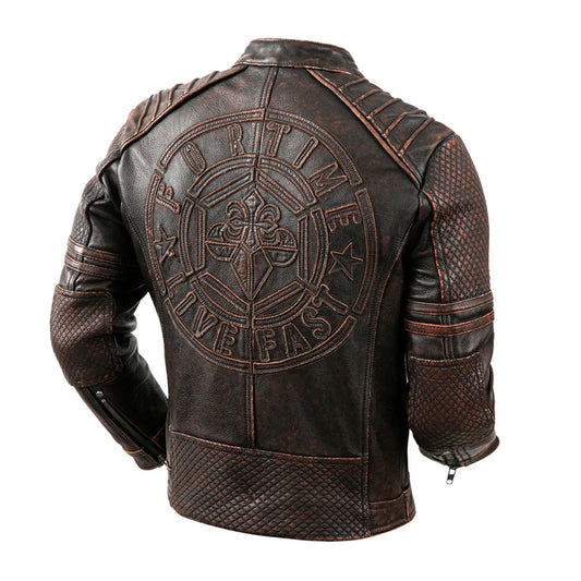 Mens Motorcycle Jacket Genuine Leather Coats Moto Biker Men Jackets Vintage Calf Skin Real Leather Coats Men Racer Clothing