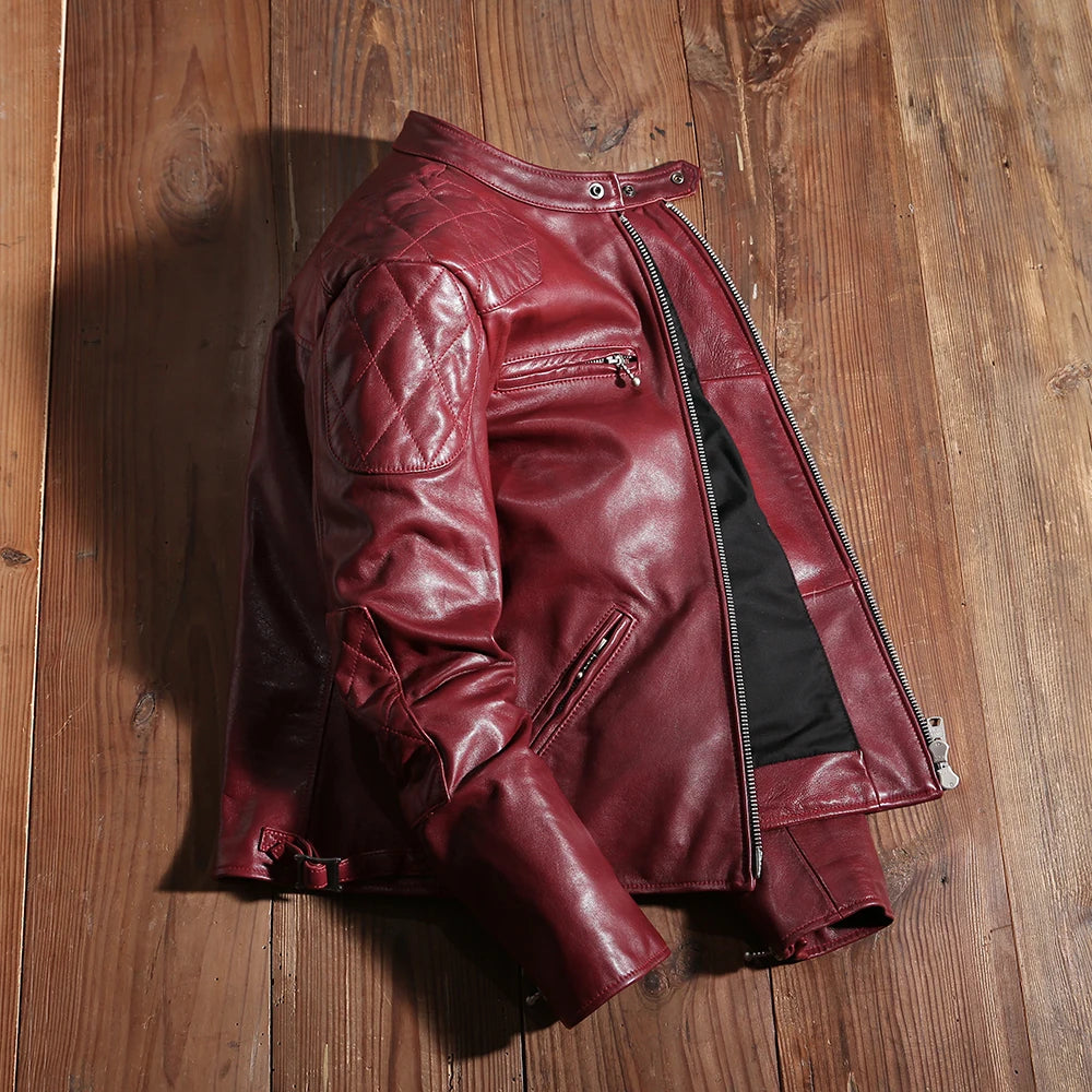 New Red  Motorcycle Biker Leather Jacket Genuine Leather Spring and Autumn Coat Slim Quality Sheepskin Soft Clothes