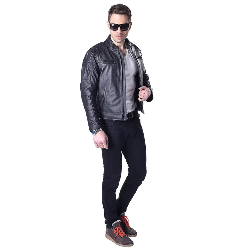 Motorcycle Biker Men Genuine Cowhide Leather Jacket Black Thick Motor Real Coat Male Skin Clothing Winter M153