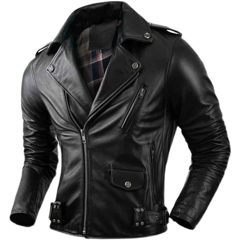 Real Cowhide Leather Jacket Men Leather Coat Motor Biker Clothing Riding Clothes Autumn Men Fashion Motorcycle Leather Jacket