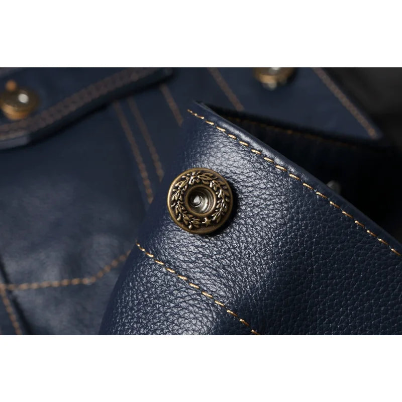 Blue Genuine Cowhide Men Leather Jacket 507 Style Mens Coat Autumn Slim Fit Male Clothing Spring