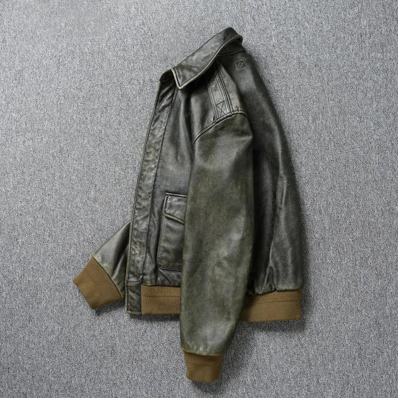 Classic Military A2 Air Force Leather Flight Jackets Vintage Stonewashed Old Cow Leather Jacket Men Soft Cowhide Mens Coat