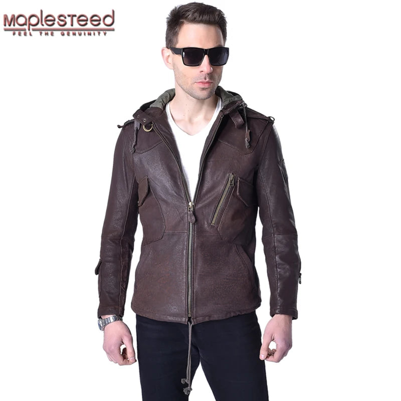 Factory Men's Genuine Leather Jacket Hood Real Sheep Cow Skin Brand Casual Slim Fit Man's Coat Motorcycle Spring Autumn M141