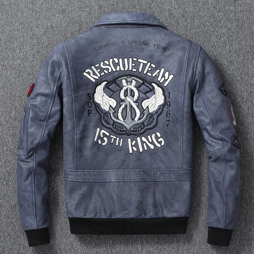 Men Leather Jacket Indian Embroidered Skull Bomber Clothes Aviator Military A2 Flight Jackets Top Layer Cow Leather Coat Autumn