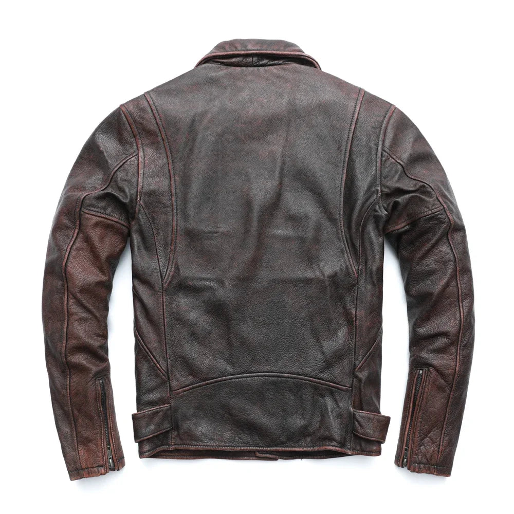 Vintage Motorcycle Jacket Men Genuine Leather Jackets 100% Cowhide Leather Coat Winter Biker Jacket Moto Clothing  M456